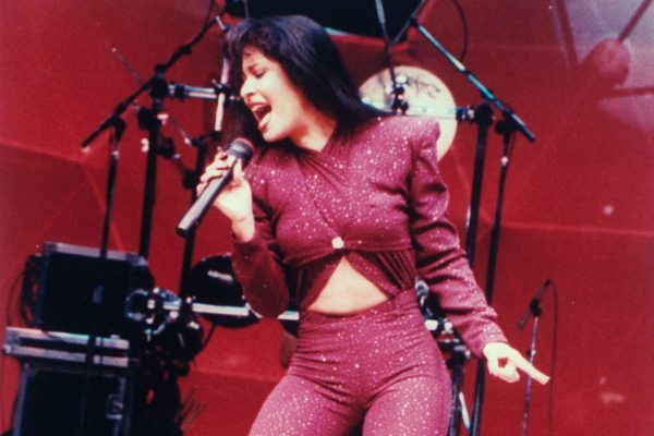 Mexican singer Selena performing in concert; one month later she would be shot and killed by Yolanda Saldivar, the pres. of her fan club, after confronting her on charges that she was embezzling funds.    (Photo by Arlene Richie/Getty Images)