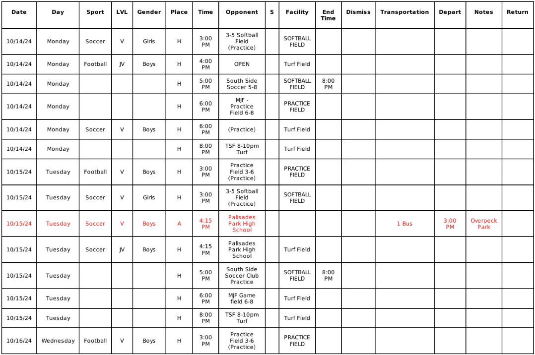 2023-24 Weekly Sports Schedules