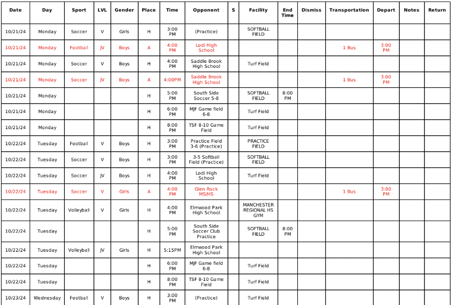 2023-24 Weekly Sports Schedules