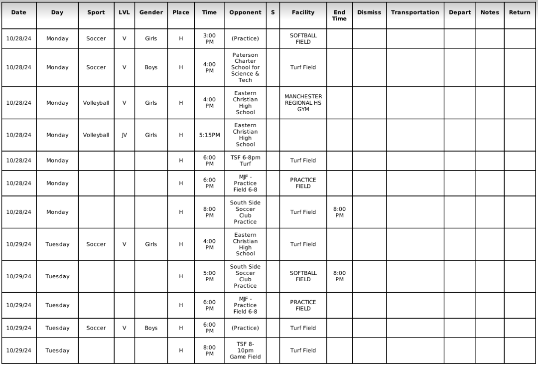 2023-24 Weekly Sports Schedules