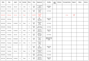 Weekly Sports Schedules